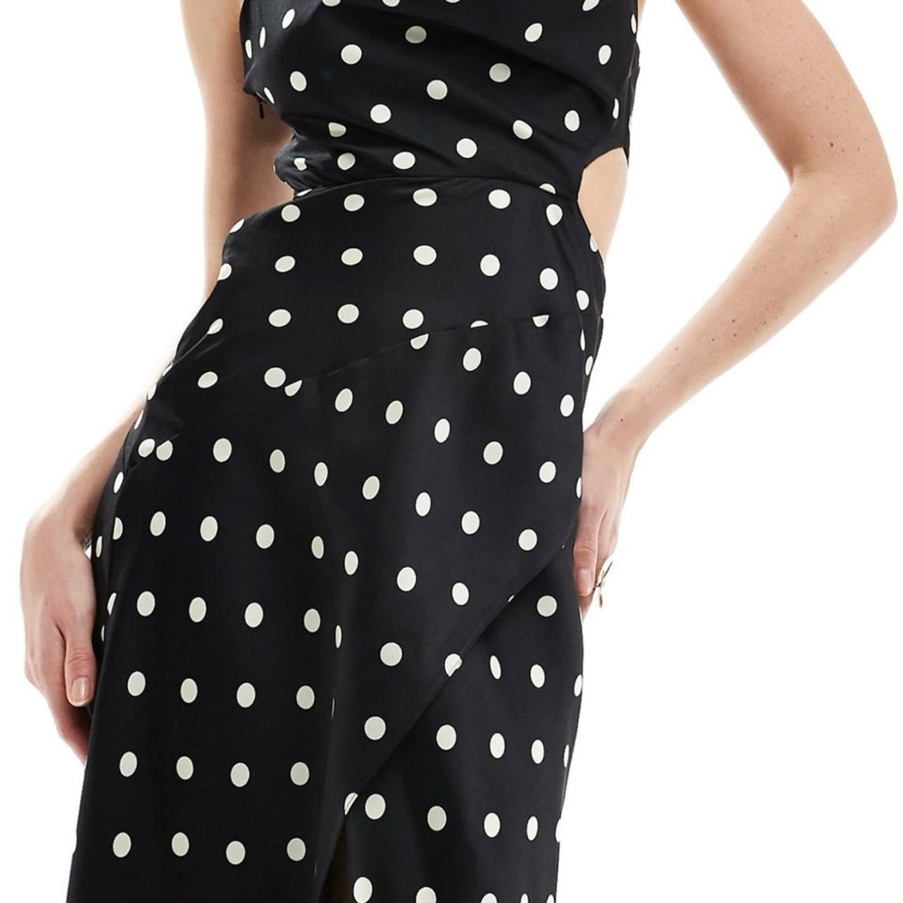 ASOS Design satin cowl Mixi dress with cut out waist and Polka Dot Black Dress
